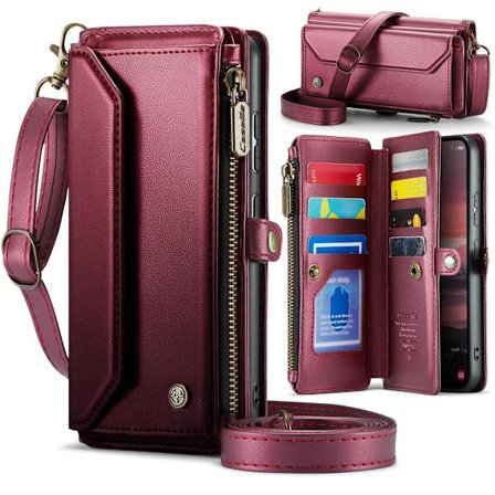 (Til Samsung A72) Telefon taske med skulderrem, RFID-beskyttelse og lynlåslomme til mønter