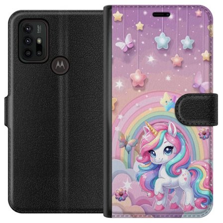 Kompatibelt Lommeboketui til Motorola Moto G30 Magisk enhjørning med regnbue manke, stjerner og sommerfugler mot en pastellhimmel med skyer