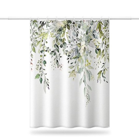 Eukalyptus Duschdraperi 180 X 180 Cm Med 12 Krokar, Akvarell Salvia Gröna Blad Badrum