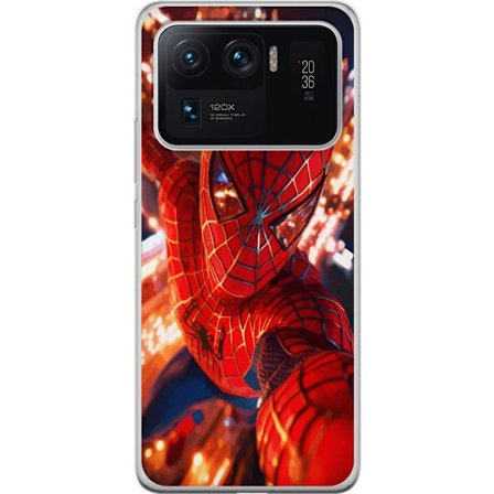 Kompatibelt Mobilskal till Xiaomi Xiaomi Mi 11 Ultra Spider Man i intensiv action med gnistrande ljus och dynamiskt perspektiv i filmisk superhjältes