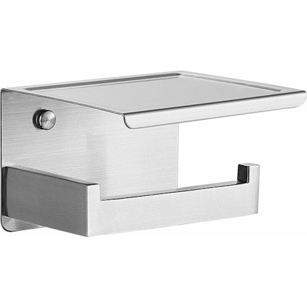 Selvklæbende toiletrulleholder med hylde, vægmonteret toiletrulleholder til badeværelse, rustfrit stål, toiletrulleholder uden boring - sølv