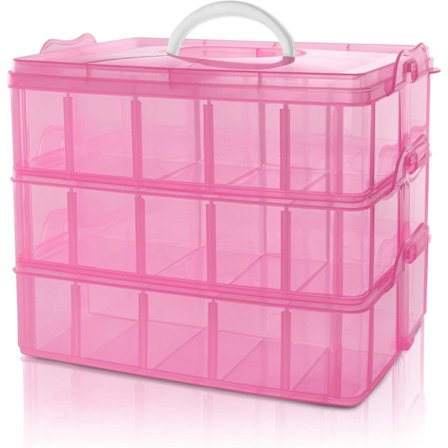 3-tasoinen pinottava sininen muovinen säilytyslaatikko - Säädettävät lokerot