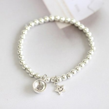 Sølvfarve Fashion Simple runde perlearmbånd til kvinder pige