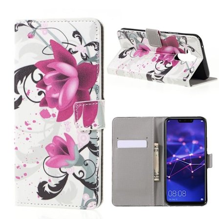 Huawei Mate 20 Lite kuviollinen synteetti nahkainen lompakko suojakotelo - Pinkit Kukat