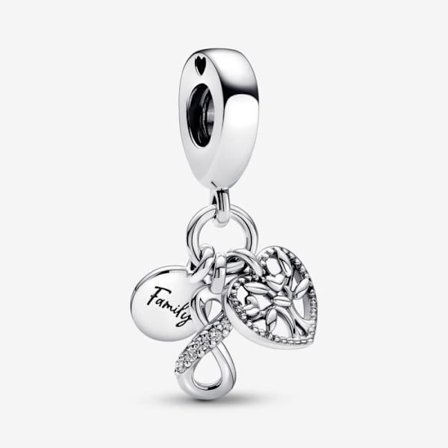 Charm Pärla - PANDORA - Triple Infini Familj - Silver - Grå - Kvinna