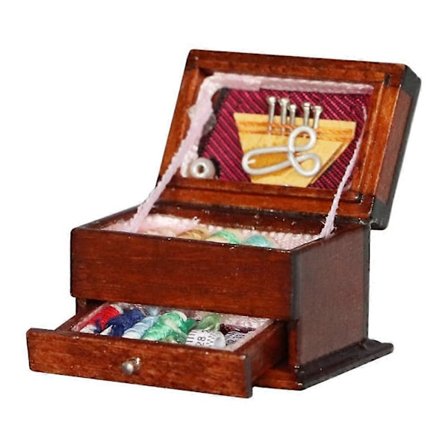 1:12 Dockhus Möbler Dekoration Vintage Sömnad Handarbete Nål Sax Kit Box Miniatyr De