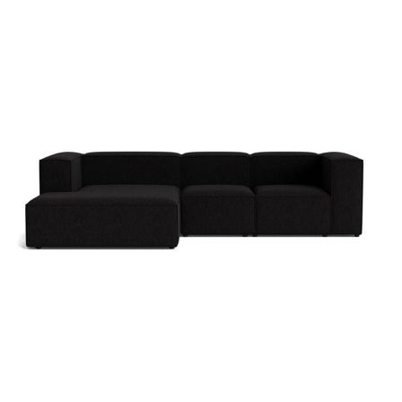 Lissabon Chaiselong Sofa, Venstrevendt - Slidstærk, Kvalitetsstof - Danubio Sort - 300x170x72cm - Sofa med Chaiselong og Krydsfiner Ramme
