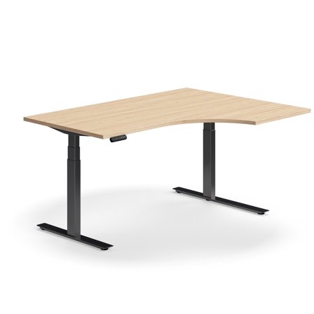 Schreibtisch QBUS höhenverstellbar, ergonomisch, 1600x1200 mm, Gestell schwarz, Eiche