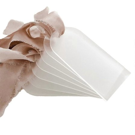 50 st Frostat Akryl Bröllop Tomma Placeringskort Klar Båge Presentetikett Namnskylt Sittplatskarta DIY Mar