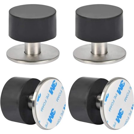 4 stk. selvklebende dørstoppere i rustfritt stål med støtsikker gummi og 3M dobbeltsidig tape