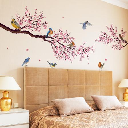 Et sett med veggklistremerker fugler blomstergrener wallsticker wall de