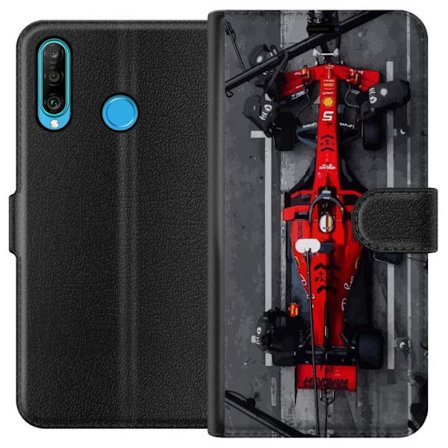 Huawei P30 lite Lommeboketui Formel 1 bil ovenfra rød F1 racer i pitstop illustrasjon perfekt for motorsport racing og fartfylte motiver