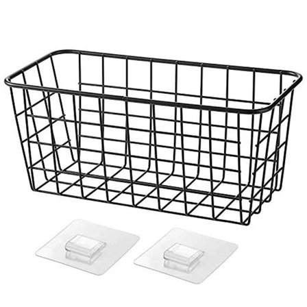 Hængende køkkenkurve til opbevaring, selvklæbende, robuste små trådkurve til opbevaring med køkkenmad, spisekammer, badeværelseshylde, opbevaring uden