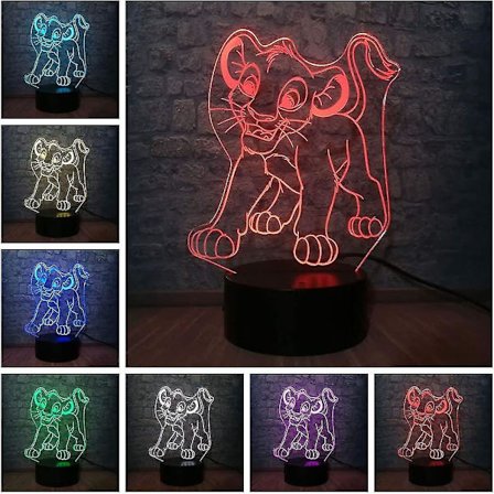 Tegneserie Simba Løvenes Konge 3D LED Barn Nattlys Flerfarget USB Lading Dyr Bord Optisk Illusjonslampe Soverom Innredning