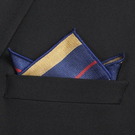 Zlatý a červený pruhovaný navy hedvábný kapesníček do saka pro muže - Vzorované kapesníčky do saka