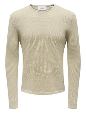 Onspanter Life 12 Struc Crew Knit Strikkegenser M. Rund Krage Beige ONLY & SONS*Betinget Tilbud