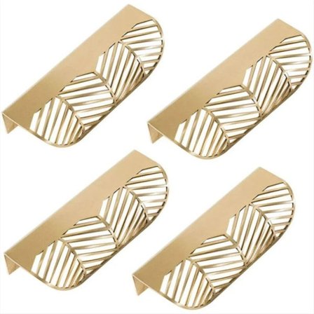 IC Bladformet Skuffegreb Messing Møbel Dørknap Træk i Skab Skab Dørgreb L117 (11,7 x 2,3 x 4,3 cm, 4 ST L117)