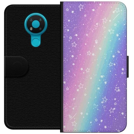 Kompatibel Tegnebogsetui til Nokia 3.4 Rainbow-farvet pastelbaggrund med hvide stjerner og glitrende prikker i blød overgang