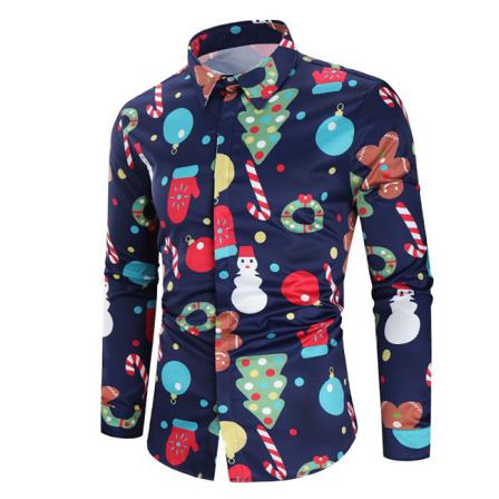 Men Snowman Print Toppar Långärmade Button Down Julskjortor