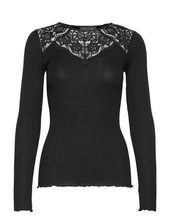 Silk T-Shirt Ls W/Lace Black Rosemunde