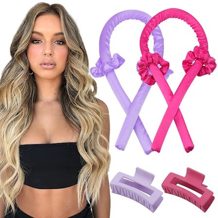 2 stk. Varmefrie Hårruller, Silkebånd Krøller, Hodebånd, Sov i dem, Myke Skum Hårruller, DIY Hårstylingverktøy for Langt Hår