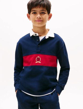 Tommy Hilfiger Crest Graphic Polo Ls - Navy - 140