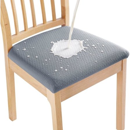 Vanntett stolsetertrekk for spisestuestoler, sett med 4, stretch jacquard avtagbare vaskbare stolsetertrekk beskyttelse, ingen bakre trekk, grå
