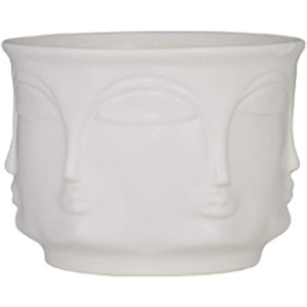 Kreativ blomkruka med mänskligt ansikte, keramisk vas, suckulent dekoration, keramisk staty för vardagsrum, kontor och balkong, vit