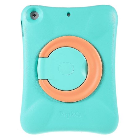 PEPKOO Cool EVA Stødsikkert Etui med 360 Graders Roterende Stativ til iPad 9.7-tommer (2018)/(2017) Multicolor Mint Grøn/Orange