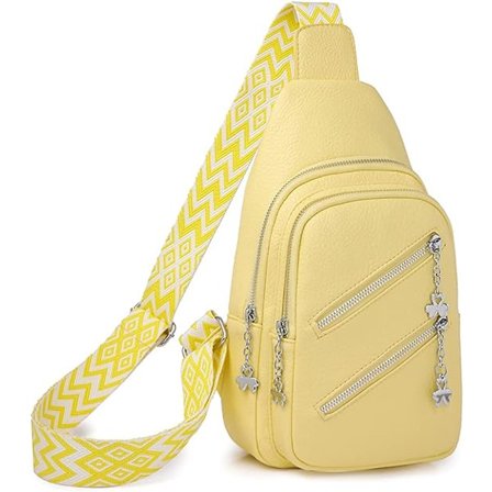 Slingveske for kvinner, Crossbody Fanny Packs PU Lær Crossbody Vesker Brystveske Flere Lommer Belteveske Veske med Justerbar Rem 30cm(Gul)