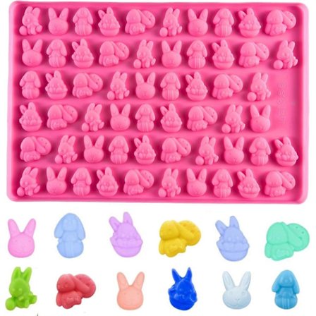 Påske silikoneform, 58 huller mini kanin silikoneform, egnet til påskefest bagning af blødt slik, chokolade, kager.