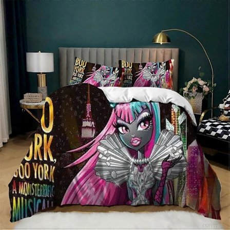 i7 Teen Monster High Dynebetræk Sæt 3 Dele Tegneserie Sengetøj Sæt Fuld Størrelse Letvægts Dynebetræk til Piger jm7