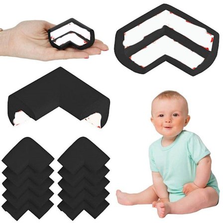 ING 10x huonekalujen kulmasuojat, itseliimautuvat kumiset kulmasuojat, vaahtomuovisuojat, esiliimatut pöydän kulmasuojat, musta