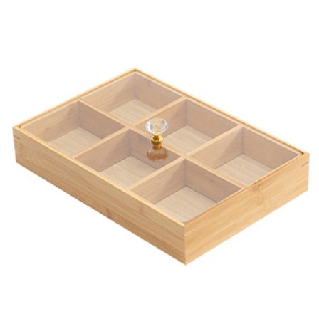 Snackbricka i bambu med 6 fack för hemmafester, serveringsfat för torkad frukt och godis
