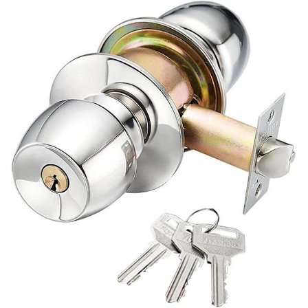 Låsecylinder til dør, kugledørhåndtag med nøgler, dørhåndtag i rustfrit stål (dimensioner: 60 mm)