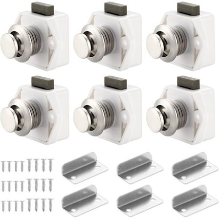 6 stk. trykknapplås, låseknapp for skuff og skapdør, nøkkelfri dørlås for bobil, yachter, båt, campingvogn