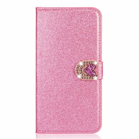 Fodral för iPhone 13 MINI rosa glitter kärlek klistermärke diamant läder kortplats plånbok strass