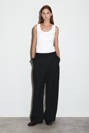 COS Relaxed Twill Wide-Leg Trousers in Black - Women