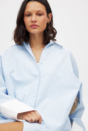 NA-KD Oversize-Hemd mit Kontrast aus Baumwolle - Sommerset - BlauStripe - EU 42
