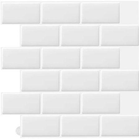 10 stk. Hvide klæbende vægfliser klistermærke 3d køkken badeværelse (30,5x 30,5cm)