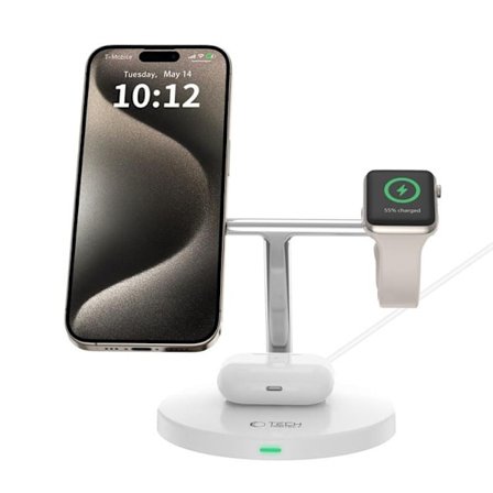 Tech-Protect 3-in-1 Trådlös Laddare Magsafe iPhone Apple Watch AirPods - Vit
