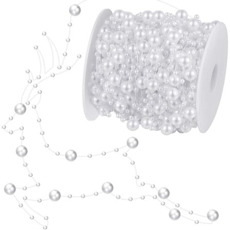 99 fot Juletre Perler Kunstige Perler Perlekjede Garland Plastperlerull for DIY Julebryllupsdekorasjon (Hvit)