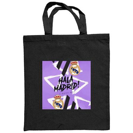 Stoffpose Hala Madrid motiv i lilla med Real Madrid emblem og energisk fotballgrafikk perfekt for fans av klubben og sterke sportsmotiver