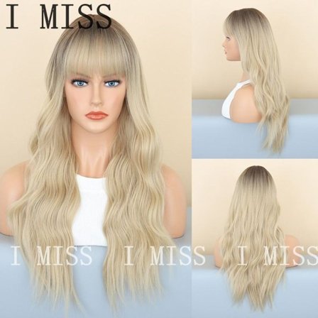 Kvinners Parykk Mote Blond Gradient Langt Krøllete Hår med Lugg