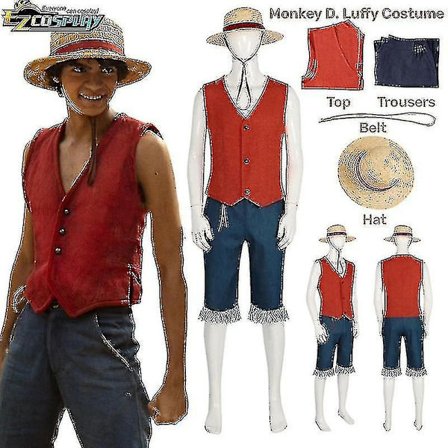 2024 Cos One Piece Tv-serie 2024 Monkey D. Luffy Vest Bukser Hat Kostumer Party Karneval Halloween Cosplay Kostume-YH