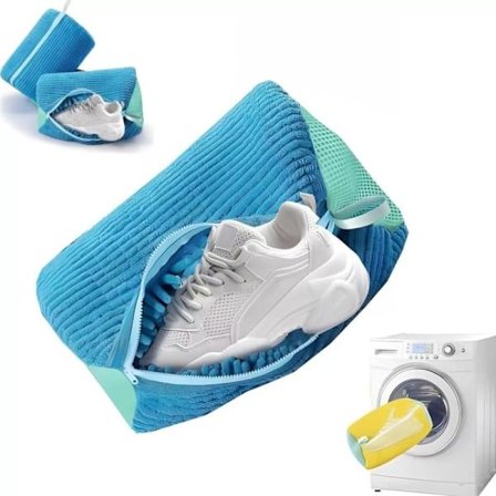 Genanvendelig vaskepose til vaskemaskine til sko, sarte beklædningsgenstande, sneakers, sokker, bh'er, blå vaskenetpose