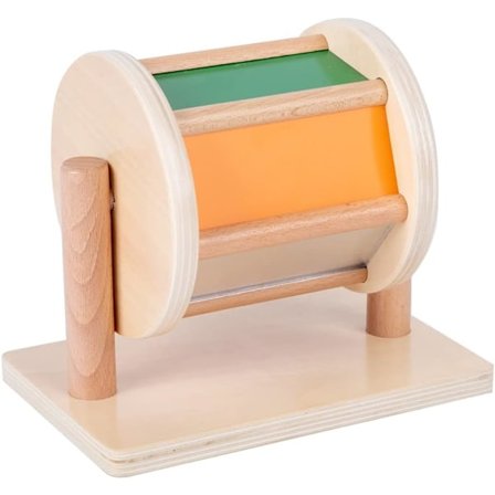 Montessori Baby Leksakssats Montessori Spegel Peekaboo Knopppussel, Medium Snurrande Trumma och Regnbågstygbollssats Leksaker för 6-12 Månader Småbarn