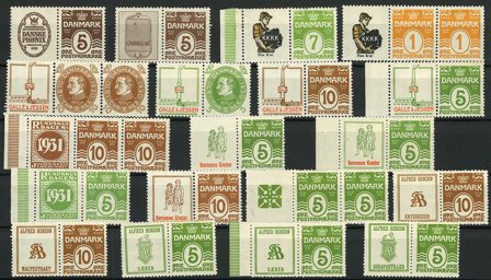 Danmark - Samling af reklamevedhæng på 1 indstikskort - Ubrugt