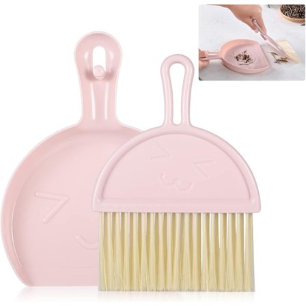 Mini støvbrett og børste, rosa kost og støvbrettsett, bærbar rengjøringsbørste og støvbrett-kombinasjon, fleksibel kant
