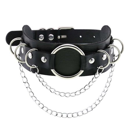 Punk Läderhalsband för Kvinnor, Gotiska Choker Smycken Justerbar PU Läderkedja Legering O-Ring Tofs Hänge Choker, Vintage Cirkel Nyckelben